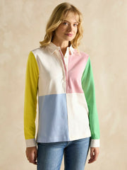 Falmouth White Pastel Hotch Potch Collared Rugby Shirt - Women