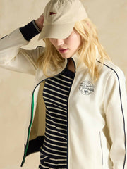 Cream Zip Through Cotton Jersey Track Jacket - Women