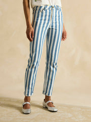 Blue Stripe Straight Fit Mid Rise Jeans - Women