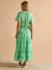 Connie Green/Blue Cotton Midi Dress - Women