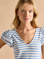 Emma Blue Striped V-Neck Frill Jersey Vest - Women