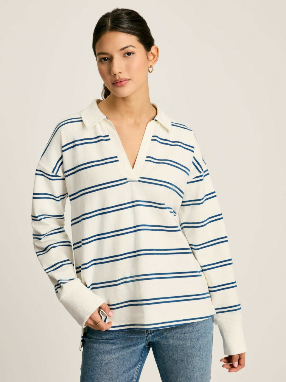 Bayside Cream/Navy Cotton Deck Shirt - Women