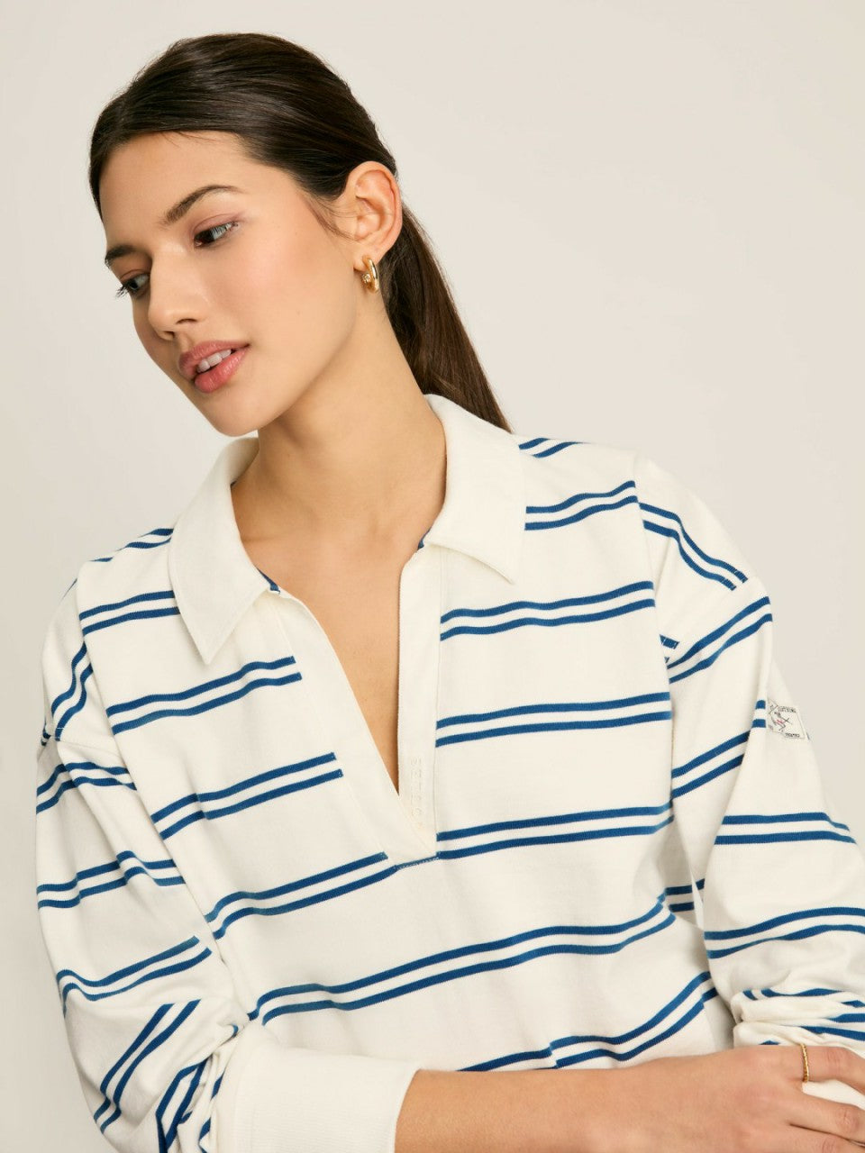 Bayside Cream/Navy Cotton Deck Shirt - Women