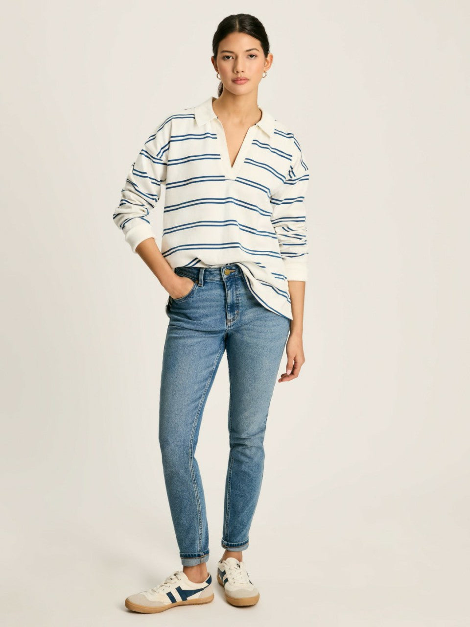Bayside Cream/Navy Cotton Deck Shirt - Women