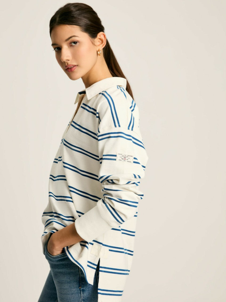 Bayside Cream/Navy Cotton Deck Shirt - Women