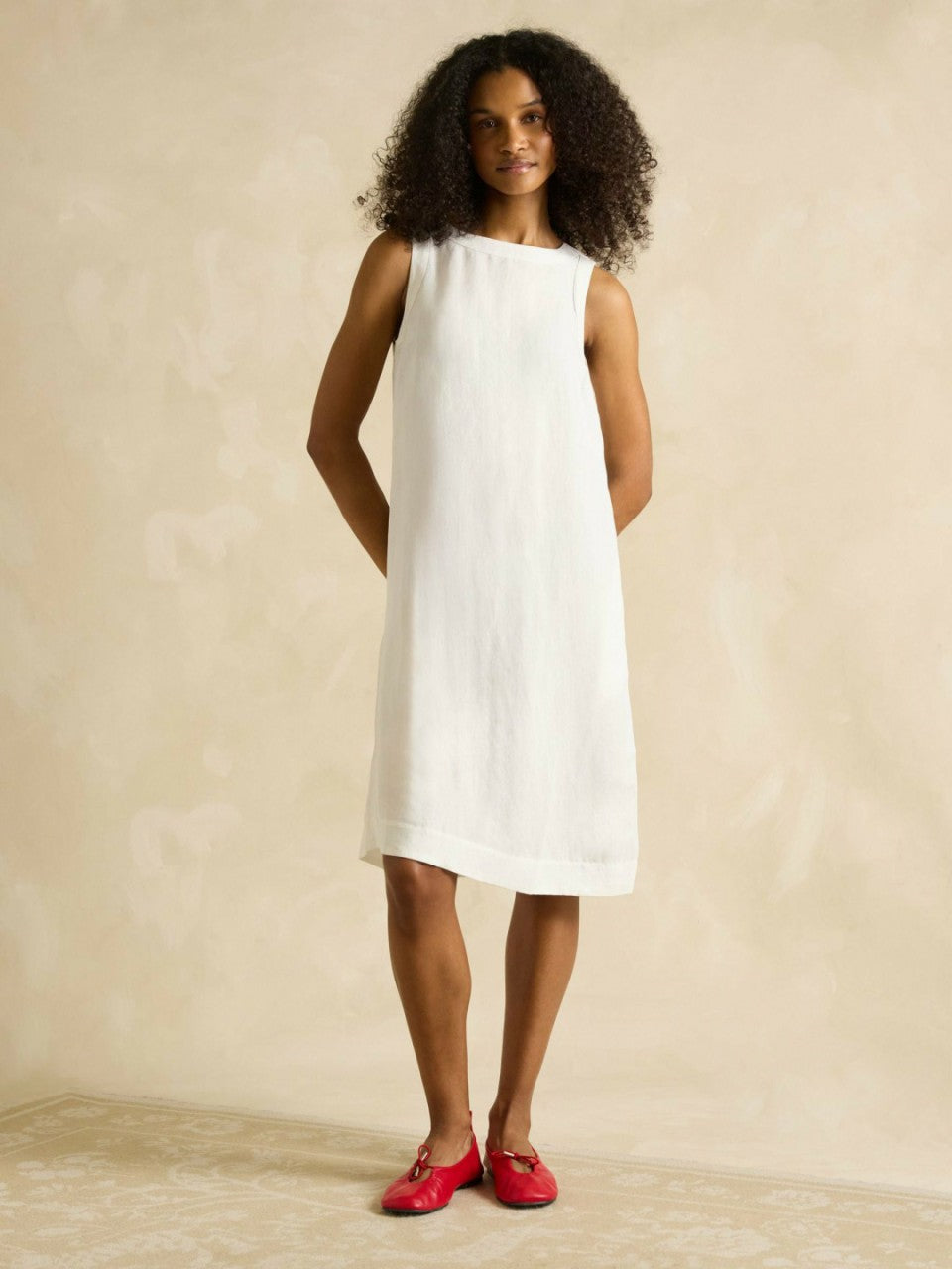 Delphine White Shift Dress With Linen - Women