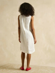 Delphine White Shift Dress With Linen - Women