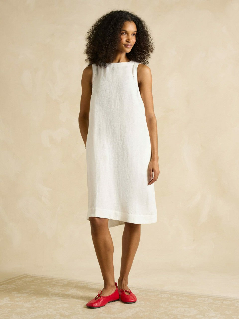 Delphine White Shift Dress With Linen - Women