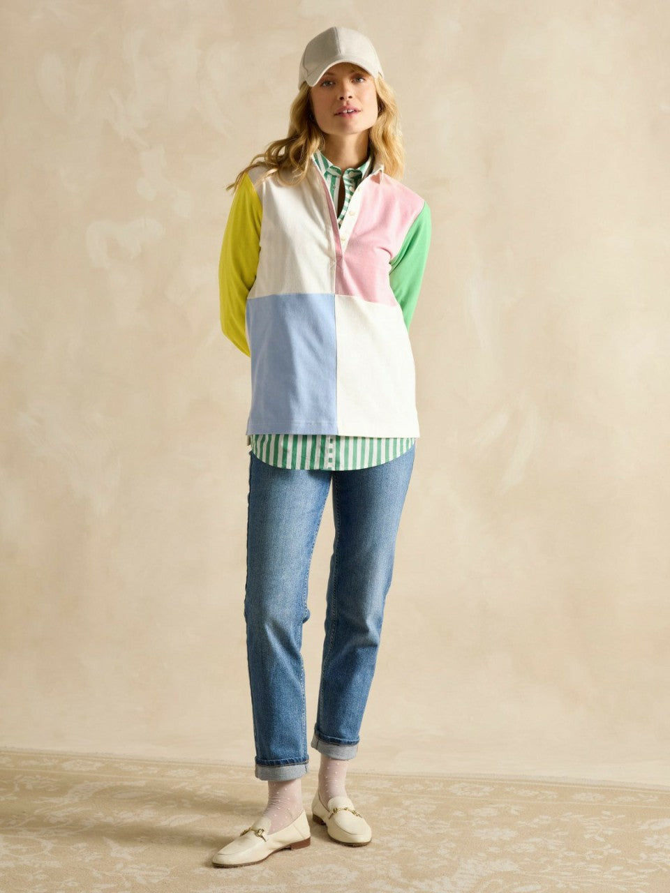 Falmouth White Pastel Hotch Potch Collared Rugby Shirt - Women