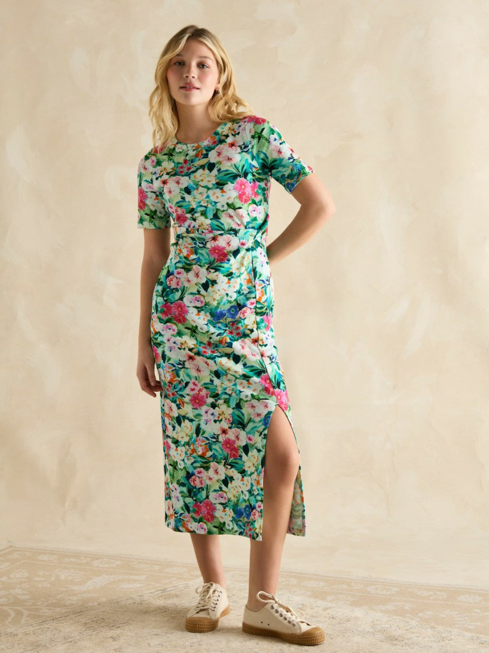 Annabelle Green Floral Twist Jersey T-Shirt Dress - Women