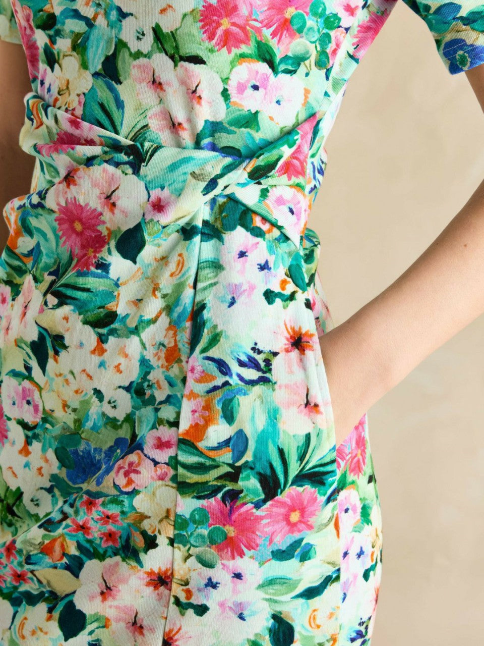 Annabelle Green Floral Twist Jersey T-Shirt Dress - Women