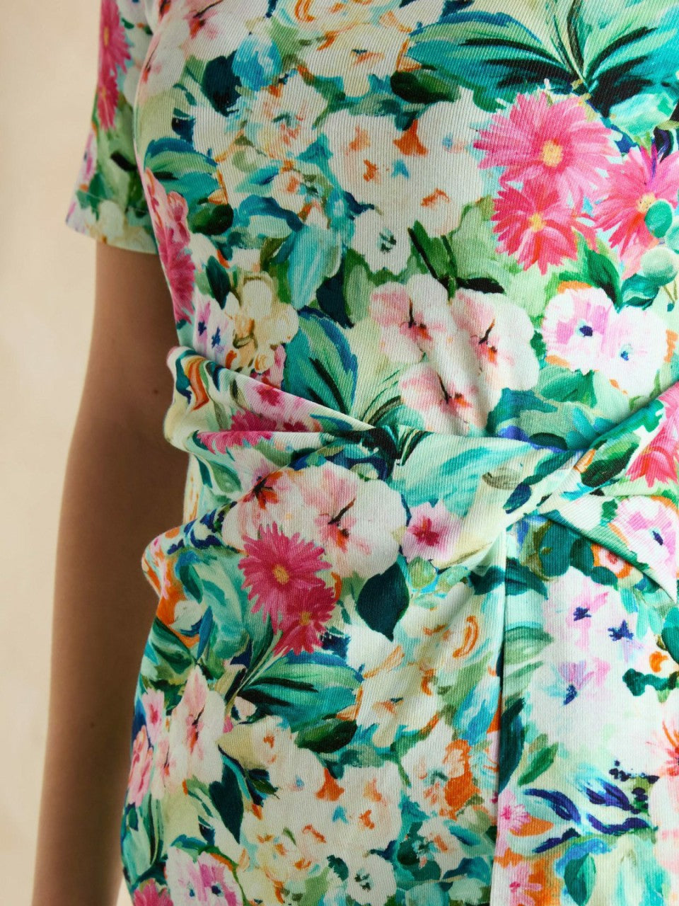 Annabelle Green Floral Twist Jersey T-Shirt Dress - Women