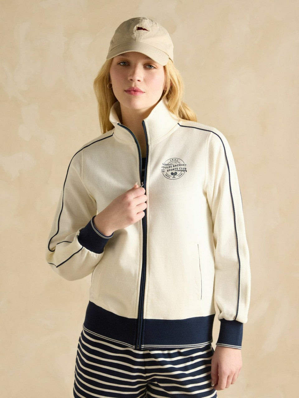 Cream Zip Through Cotton Jersey Track Jacket - Women