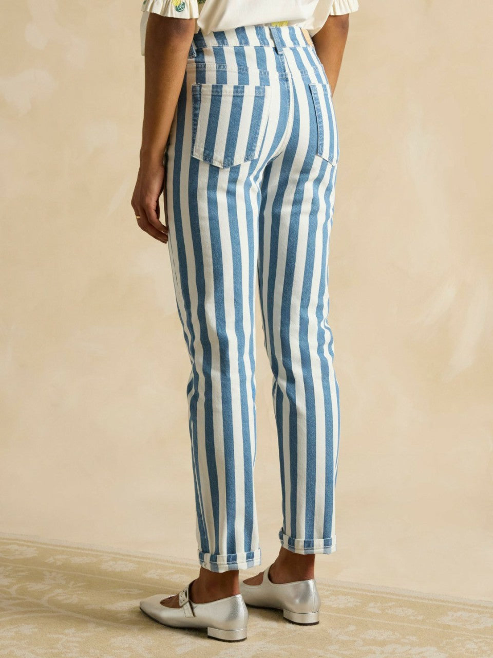 Blue Stripe Straight Fit Mid Rise Jeans - Women