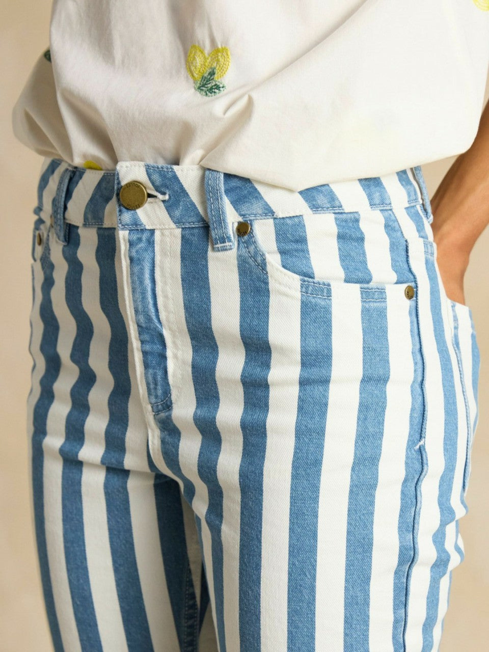 Blue Stripe Straight Fit Mid Rise Jeans - Women