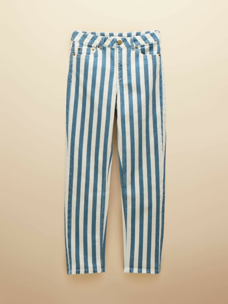 Blue Stripe Straight Fit Mid Rise Jeans - Women