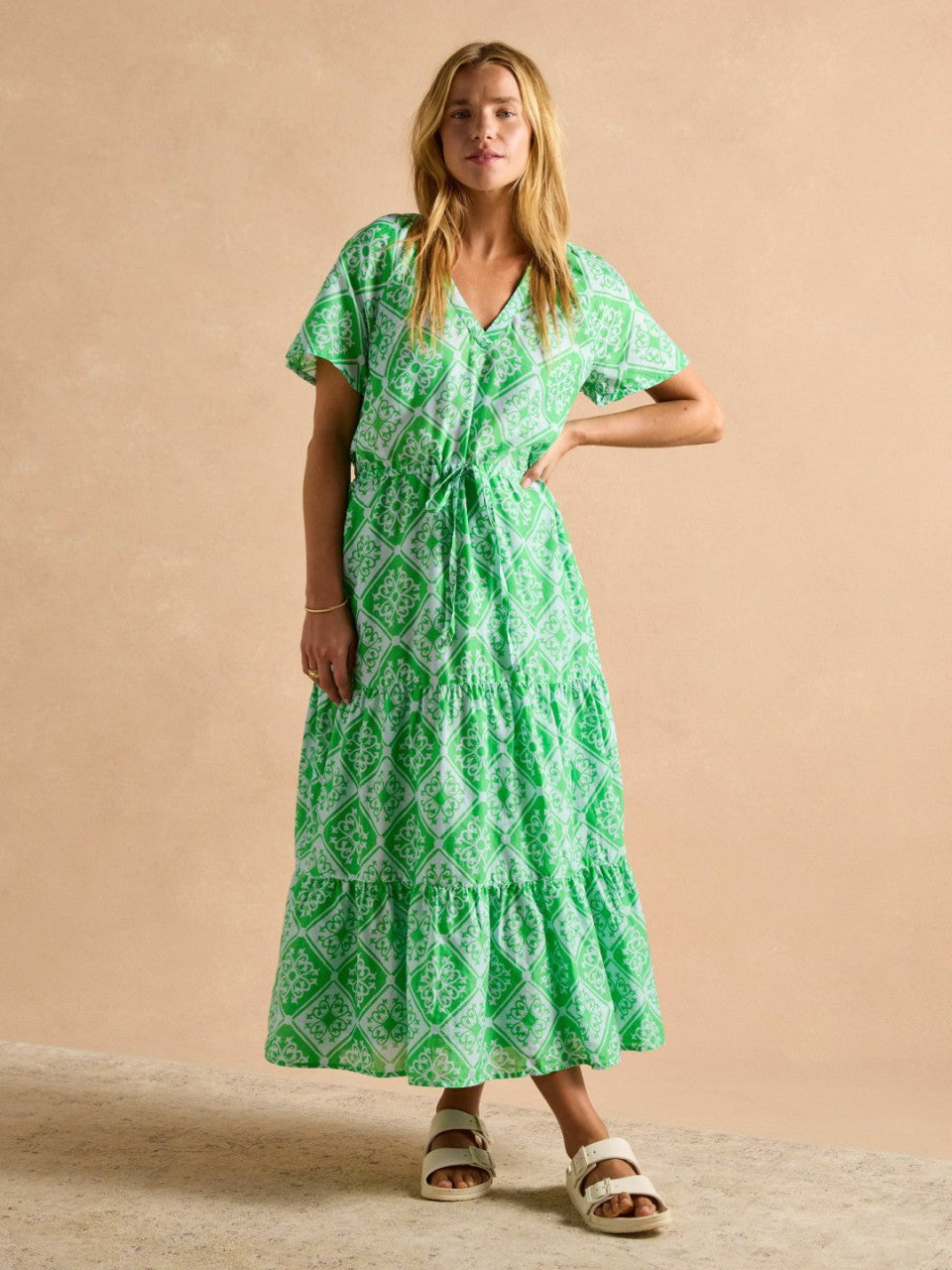 Connie Green/Blue Cotton Midi Dress - Women