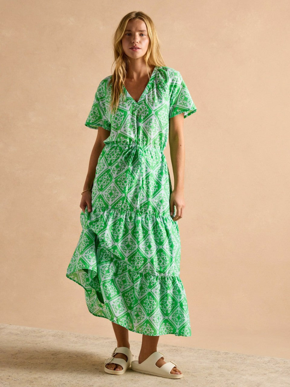 Connie Green/Blue Cotton Midi Dress - Women