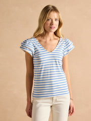 Emma Blue Striped V-Neck Frill Jersey Vest - Women