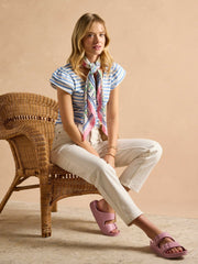 Emma Blue Striped V-Neck Frill Jersey Vest - Women