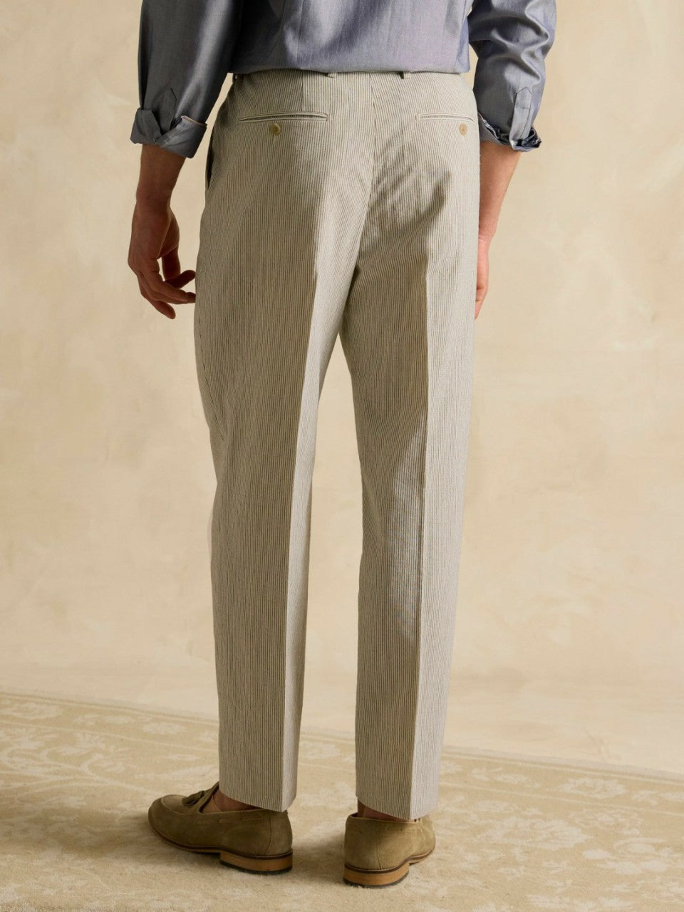 Ecru White Slim Fit Stripe Suit Trousers - Men