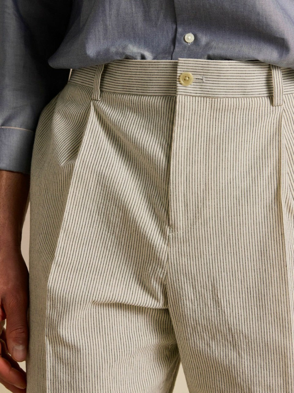 Ecru White Slim Fit Stripe Suit Trousers - Men